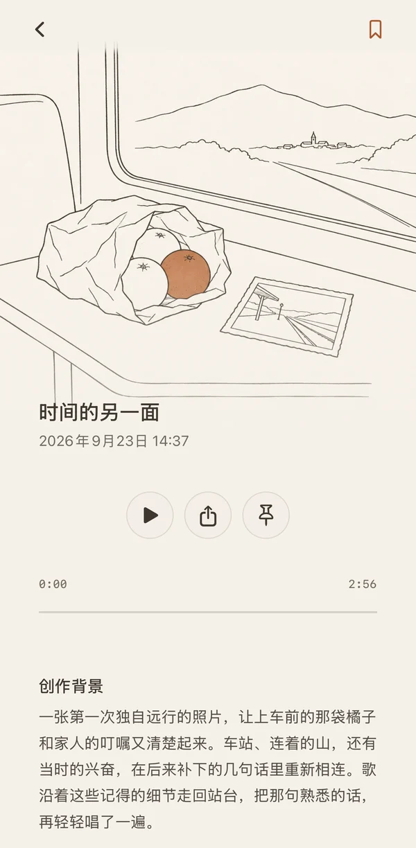 作品《时间的另一面》的详情页，选编示例