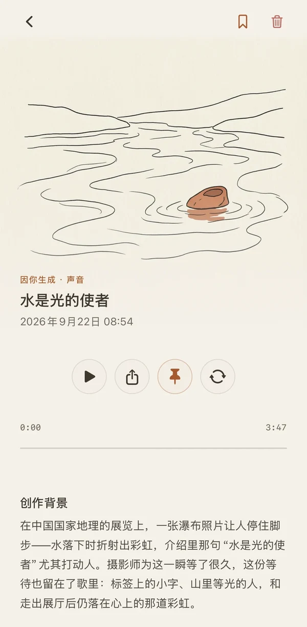 A personal music work in BYOME, 水是光的使者, in the original Chinese interface